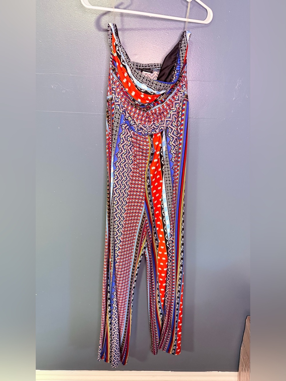 VENUS Red Multi-Stripe & Geometric Wide Leg Jumpsuit
